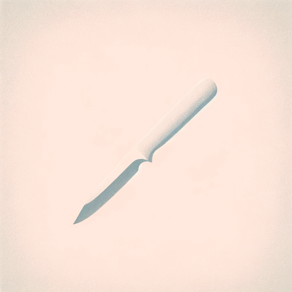 DALL-E: A dull knife, resting, minimalist style, soft colors, more dull.