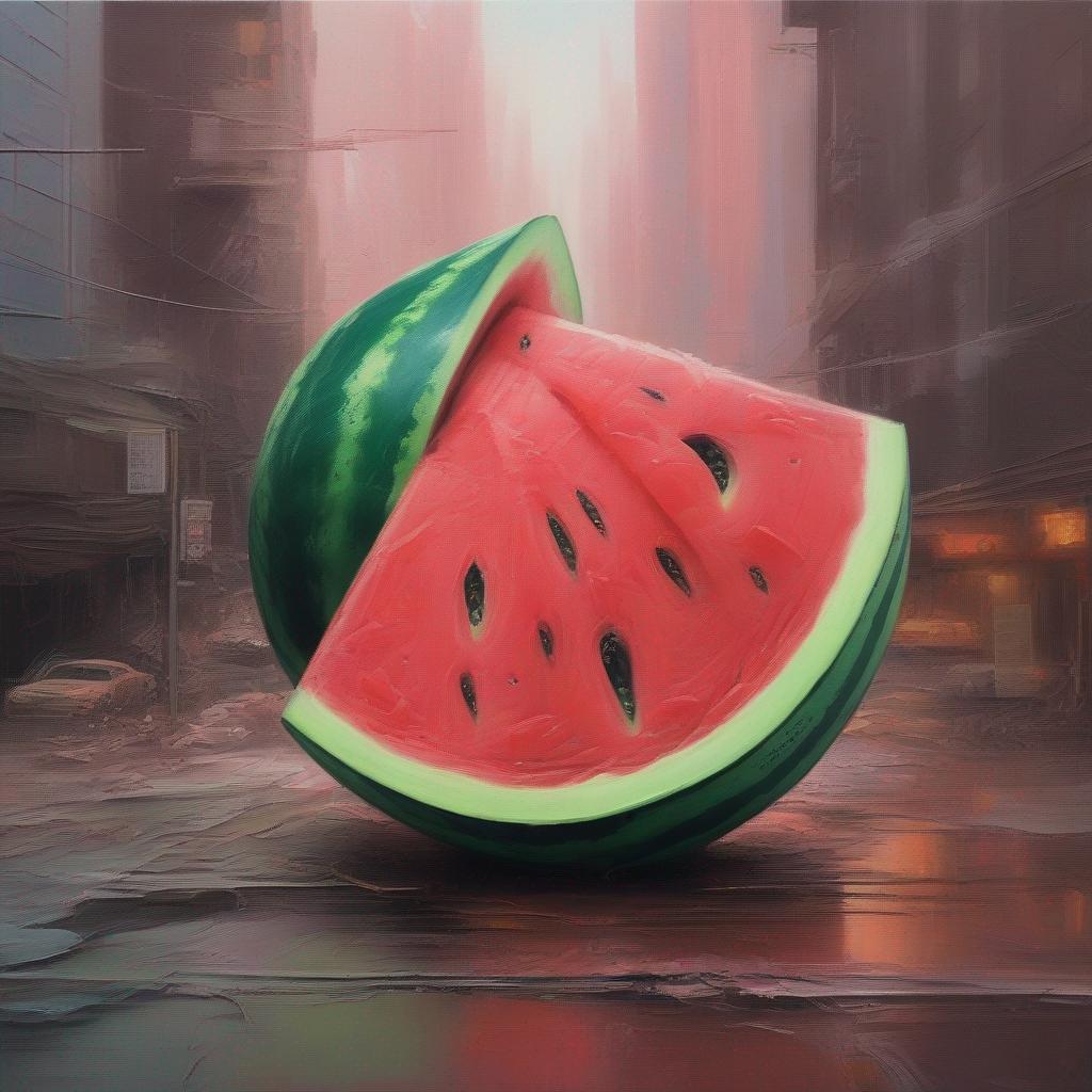 Stable Diffusion XL: High Dimensional Watermelon, Oil Painting, Cyberpunk